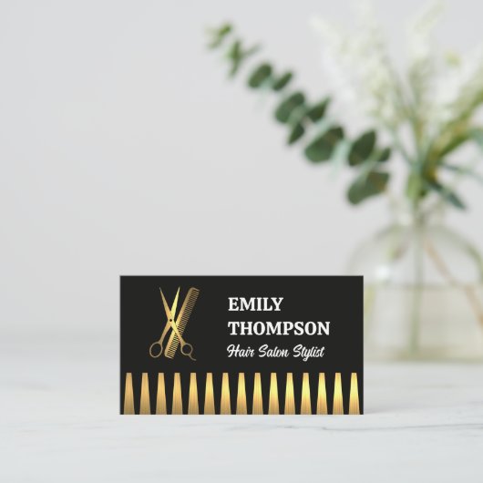 Comb-Logo der Schere | Gold Metallic Visitenkarte (Stehend Vorderseite)