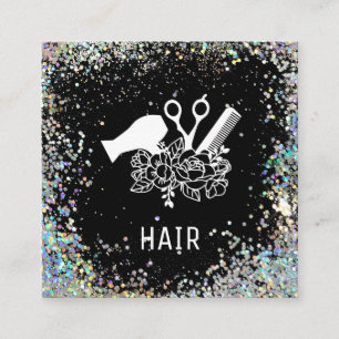 *~* Comb-Schere Blume Regenbogen-Glitzer AP6 Quadratische Visitenkarte