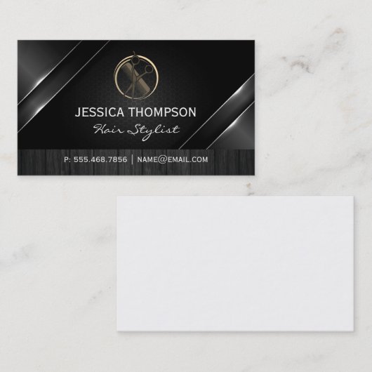 Comb-Scheren-Logo | Metallic | Holz Visitenkarte (Vorne/Hinten)