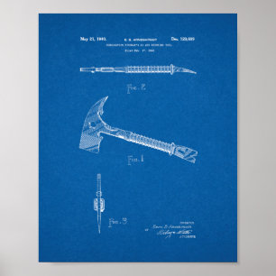 Combination Fireman's Ax And Wrecking Tool Patent Poster