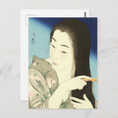 Combing ihre Haare (schöne asiatische Frau) (Koton Postkarte (Vorne/Hinten)