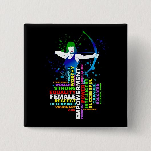 Combo Female Archer und Strong Women Word Cloud Button (Vorderseite)