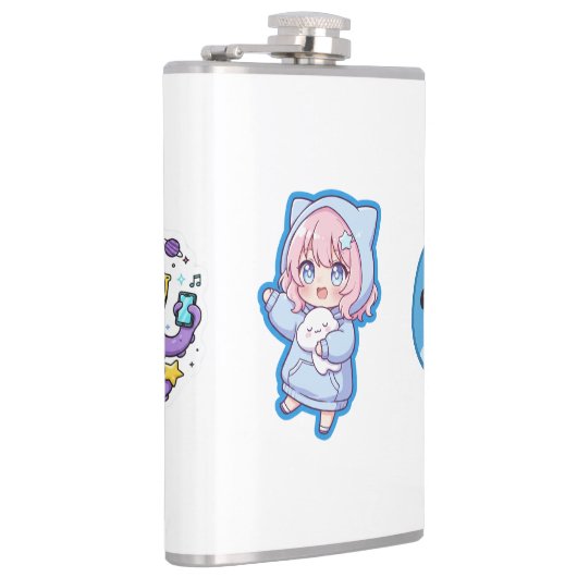 Combo Kawaii Anime, Cute Blue Whale and Octo-Vibes Flachmann (Rechts)