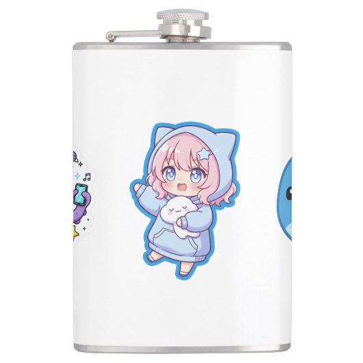 Combo Kawaii Anime, Cute Blue Whale and Octo-Vibes Flachmann (Vorderseite)