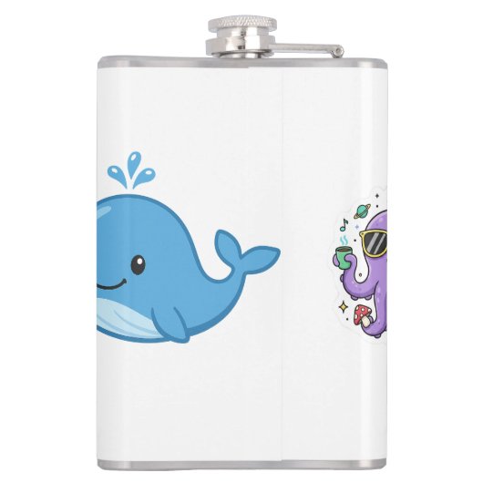 Combo Kawaii Anime, Cute Blue Whale and Octo-Vibes Flachmann (Rückseite)