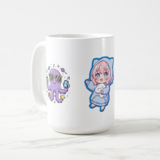 Combo Kawaii Anime, Cute Blue Whale and Octo-Vibes Kaffeetasse (Vorderseite Links)