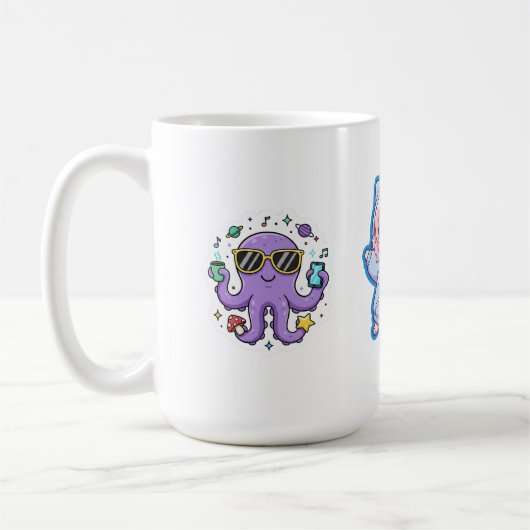 Combo Kawaii Anime, Cute Blue Whale and Octo-Vibes Kaffeetasse (Links)