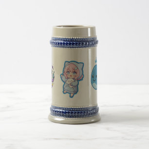 Combo Kawaii Anime, Süßer Blauer Wal und Octo-Vibe Bierglas