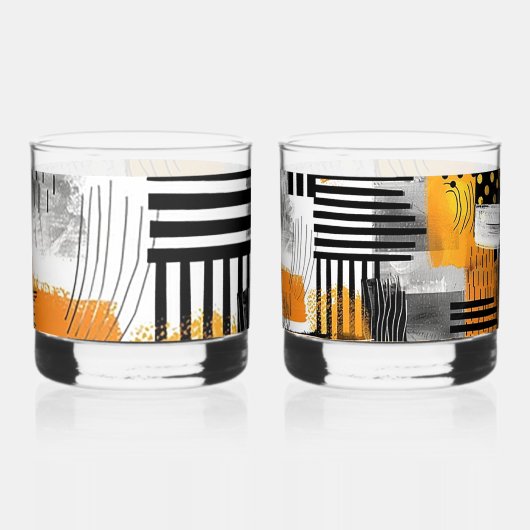 Combo Schwarz/Orange Moderne Kunst Whiskyglas (Vorderseite)