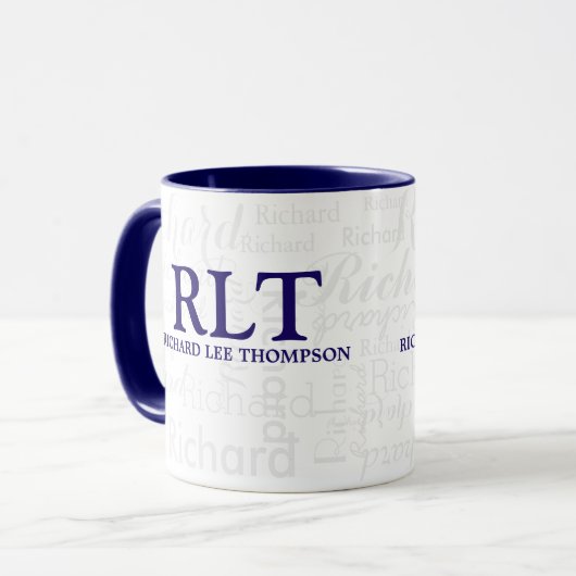 Combo-Tasse für Navy Blue Monogram mit Name Tasse (Vorderseite Links)
