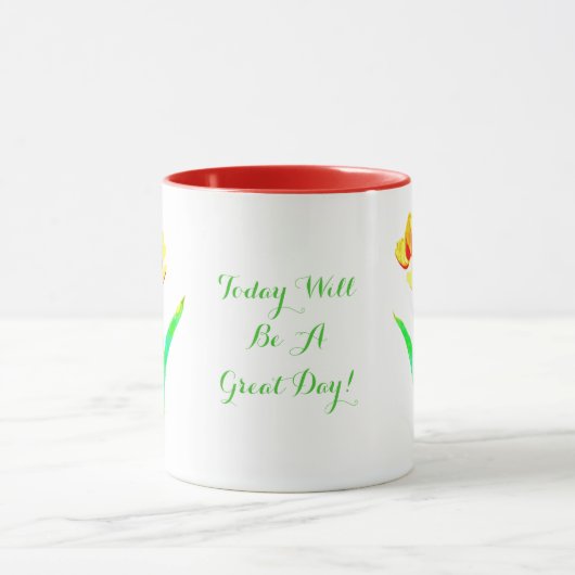 Combo-Tasse Gelb und Rot mit Text Tasse (Zentrum)
