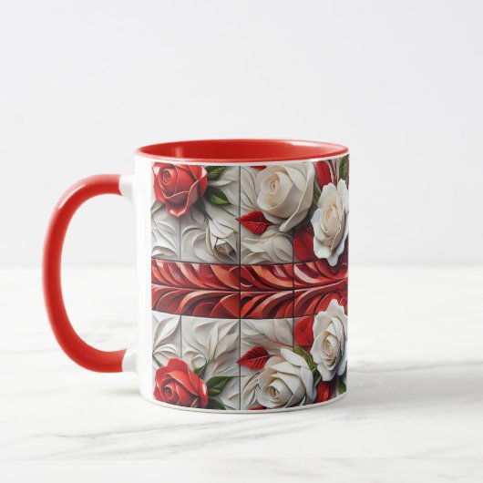 Combo-Tasse mit Englisch-Rose-Design Tasse (Links)