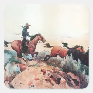 „Come A-Runnin“ Western Art von Maynard Dixon Quadratischer Aufkleber