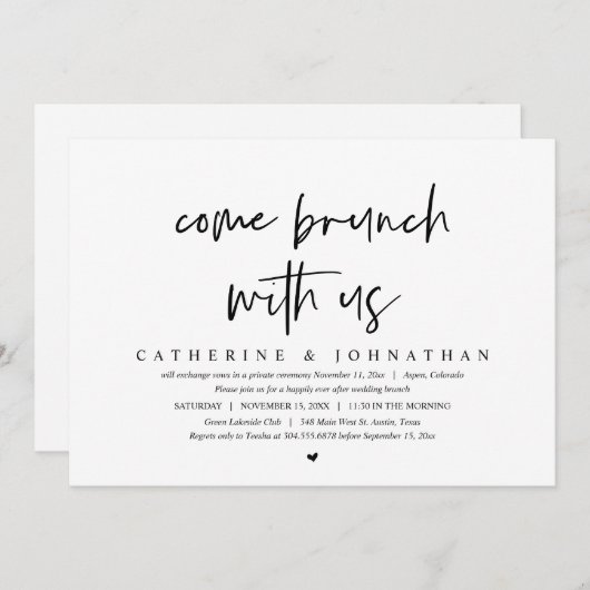 Come Brunch mit uns, Hochzeitsfeier - Party Einladung (Vorne/Hinten)