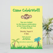 Come Celebrate Gender Neutral Affe Baby Shower Einladung (Stehend Vorderseite)