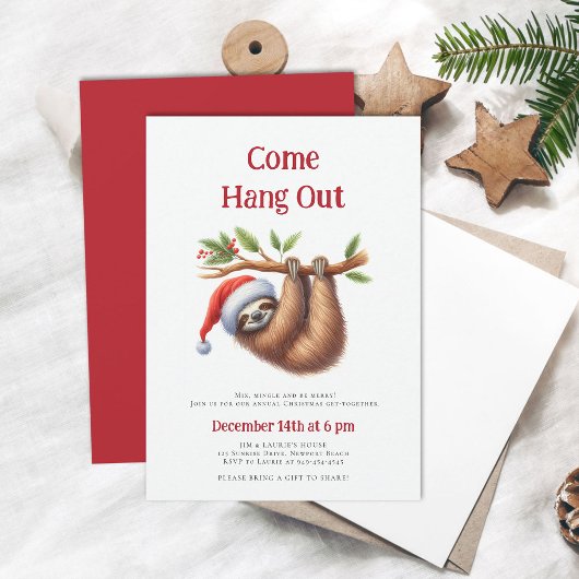 Come Hang Out Sloth Branch Funny Christmas Party Einladung