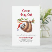 Come Hang Out Sloth Branch Funny Christmas Party Einladung (Stehend Vorderseite)