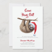 Come Hang Out Sloth Red Hat Funny Christmas Party Einladung (Vorderseite)