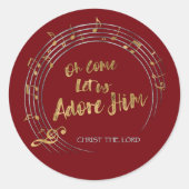 COME LIESS US ADORE Christlich Weihnachtslied Red Runder Aufkleber (Vorderseite)