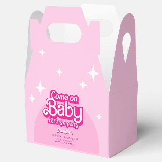 Come On Baby Let's Go Party pink Baby Shower Geschenkschachtel (Geöffnet)