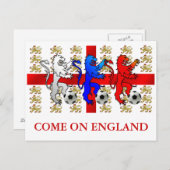 Come on England Three Lions Postcard Postkarte (Vorne/Hinten)