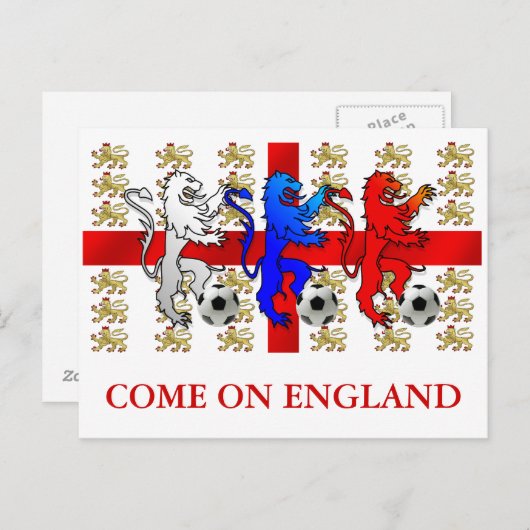Come on England Three Lions Postcard Postkarte (Vorne/Hinten)