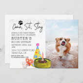 Come Sit Bleibe Hund Geburtstag Foto Party Einladung (Vorne/Hinten)