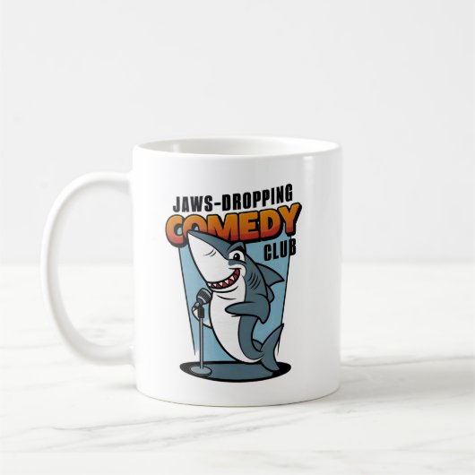 Comedianischer Hai auf dem Damm fällt Comedy Club Kaffeetasse (Links)