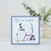 Comedy and Tragedy Mask Theater Geburtstag Einladu Einladung (Stehend Vorderseite)