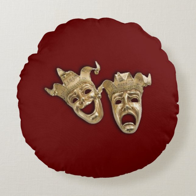 Comedy and Tragedy Theater Dark Red Rundes Kissen (Vorderseite)