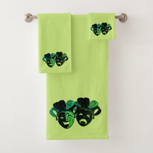 Comedy and Tragedy Theater Design Green Badhandtuch Set (Insitu)