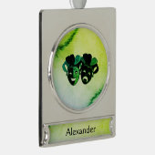 Comedy and Tragedy Theater Design Green Banner-Ornament Silber (Rechts)