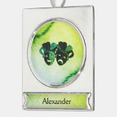 Comedy and Tragedy Theater Design Green Banner-Ornament Silber (Links)