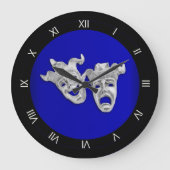 Comedy and Tragedy Theater Masken Cobalt Große Wanduhr (Vorderseite)