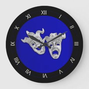 Comedy and Tragedy Theater Masken Cobalt Große Wanduhr