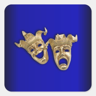 Comedy and Tragedy Theater Masken Cobalt Quadratischer Aufkleber