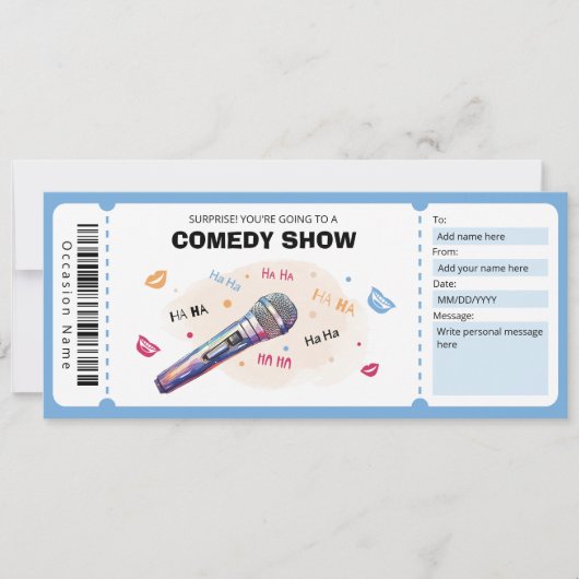 Comedy Show Geschenkgutschein, Stand Up Comedy Tic Einladung (Vorderseite)