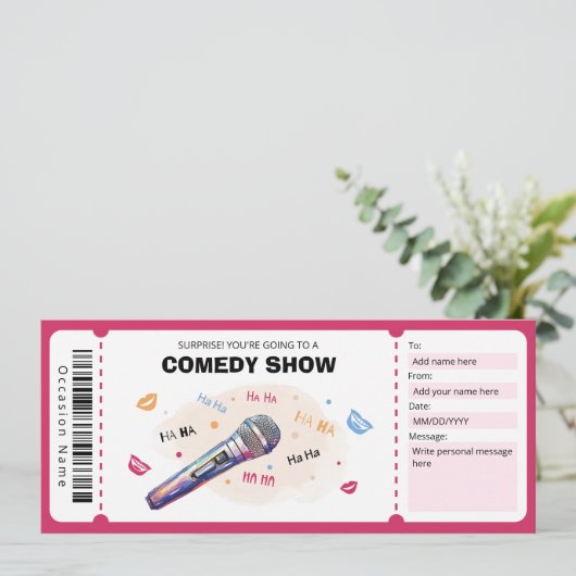 Comedy Show Geschenkgutschein, Stand Up Comedy Tic Einladung (Stehend Vorderseite)