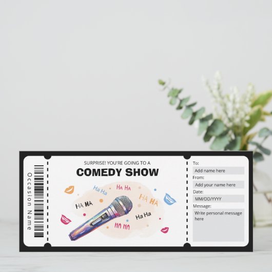 Comedy Show Geschenkgutschein, Stand Up Comedy Tic Einladung (Stehend Vorderseite)