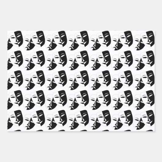 Comedy Tragedy Black and White Theater Mask Wrapp Geschenkpapier Set (Vorderseite)