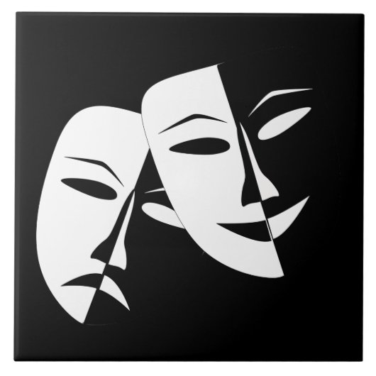 Comedy Tragedy Black and White Theater Maske Fliese (Vorderseite)
