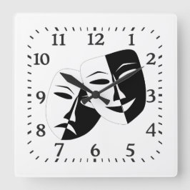 Comedy Tragedy Black and White Theater Maske Quadratische Wanduhr