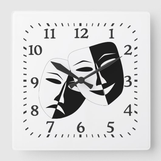 Comedy Tragedy Black and White Theater Maske Quadratische Wanduhr (Vorderseite)