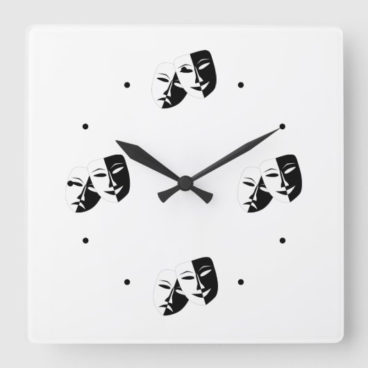 Comedy Tragedy Black and White Theatre Mask Squar Quadratische Wanduhr (Vorderseite)