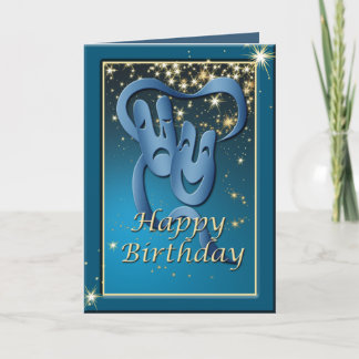 Comedy Tragedy Blue Theater Mask Birthday Card Karte