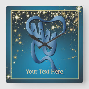 Comedy Tragedy Blue Theater Maske Custom Quadratische Wanduhr