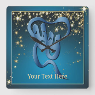 Comedy Tragedy Blue Theatre Mask Custom Quadratische Wanduhr