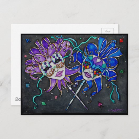 Comedy/Tragedy Jester Masks Postkarte (Vorne/Hinten)