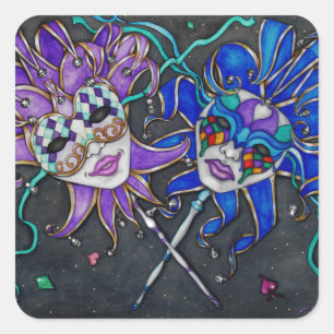 Comedy/Tragedy Jester Masks Quadratischer Aufkleber
