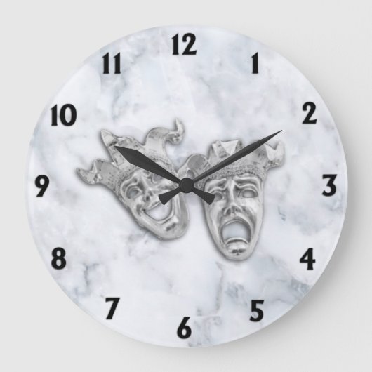 Comedy und das Tragedy Theater maskieren weißen Ma Große Wanduhr (Vorderseite)
